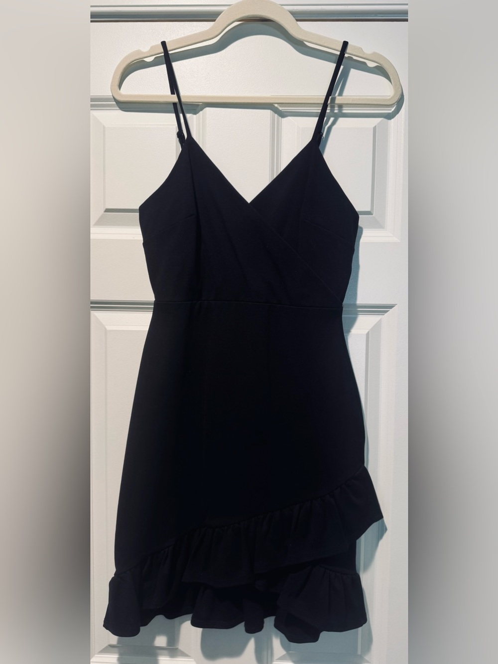 Lulu's Black Ruffle-Hem V-Neck Mini Dress